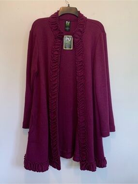 Pure Essence Purple Ruffle Long Cardigan Coatigan XL